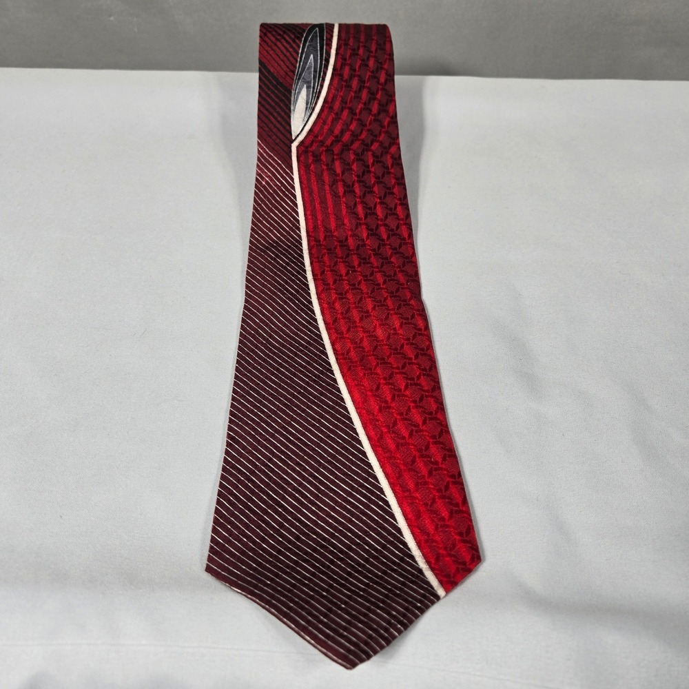 Emilio Ponti Necktie Mens 3.75" Red Burgundy Striped Silk Hand Made Tie
